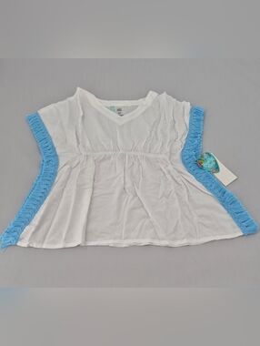 Breaking Waves Blue Girls Fringed-Detail Kimono Swim Cover-up Size 4